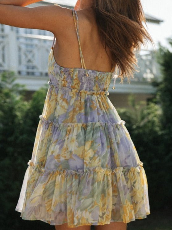 Sleeveless Floral Print Layered Sundress