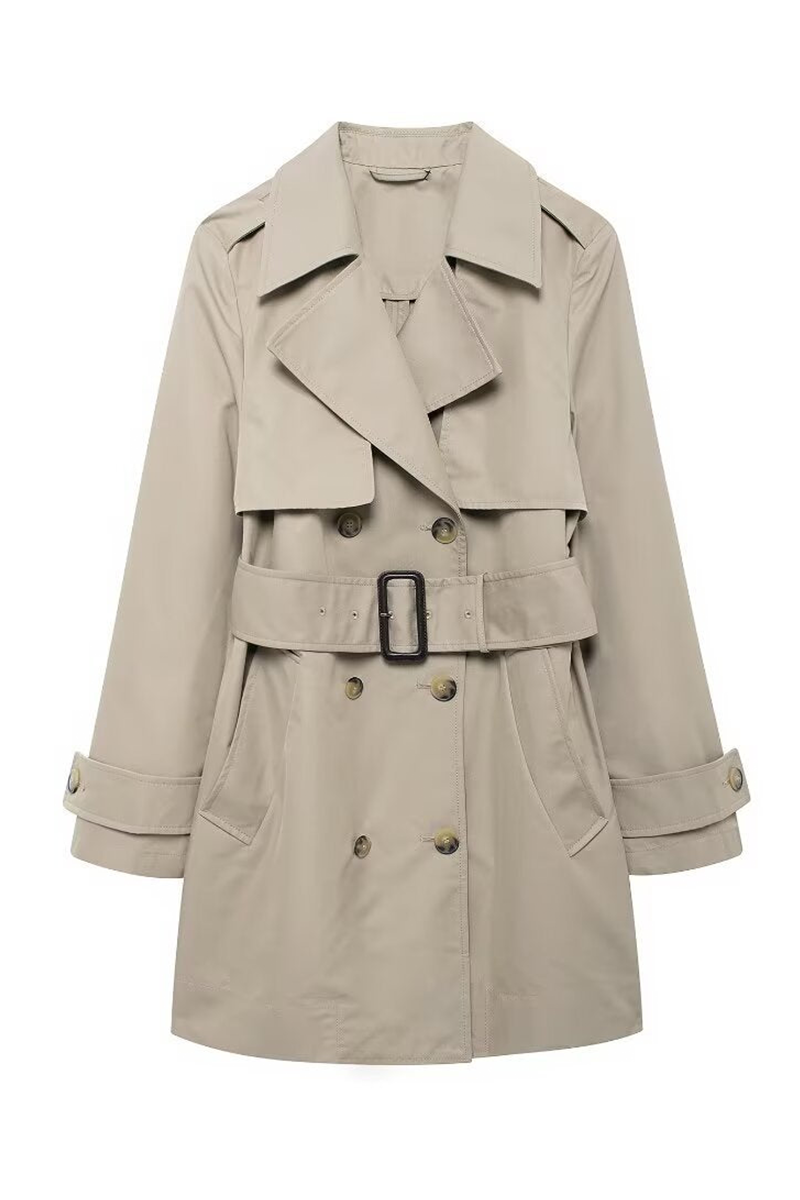 Damen Trenchcoat Beigefarben Klassisch Kurzmantel Herbst