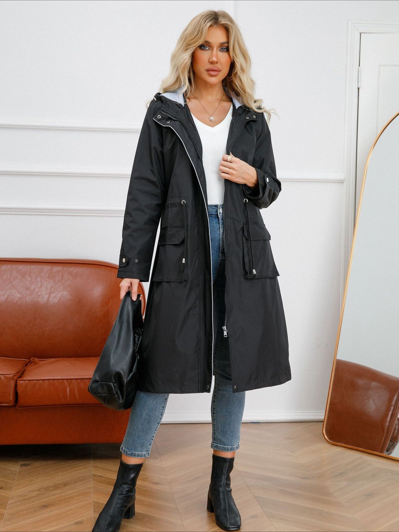 Lange Regenjacke Damen Mit Kapuze – Wetterfester Regenmantel Frühling Herbst