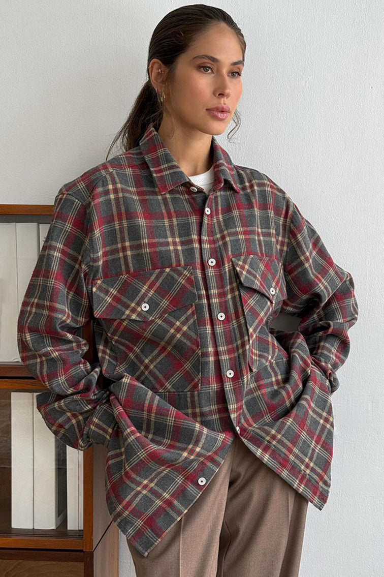 Camicia casual in flanella a quadri oversize