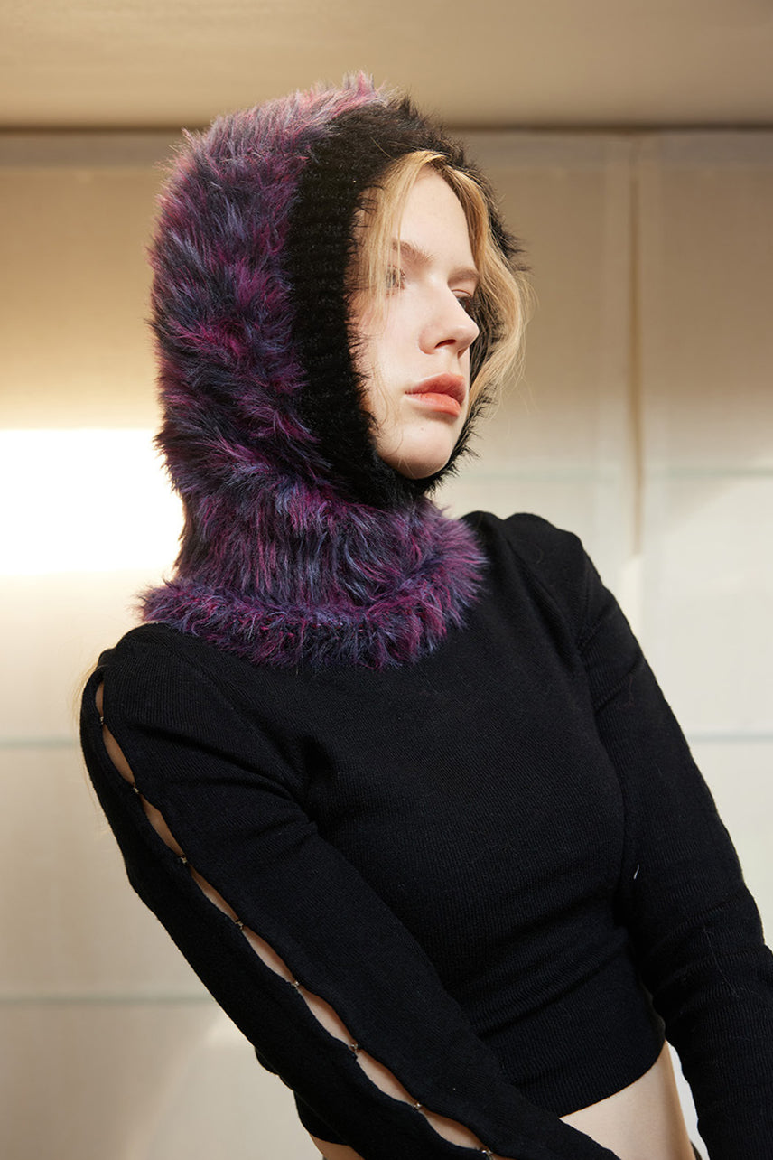 Damen Flauschige Kapuzenmaske – Auffälliges und Warmes Winteraccessoire