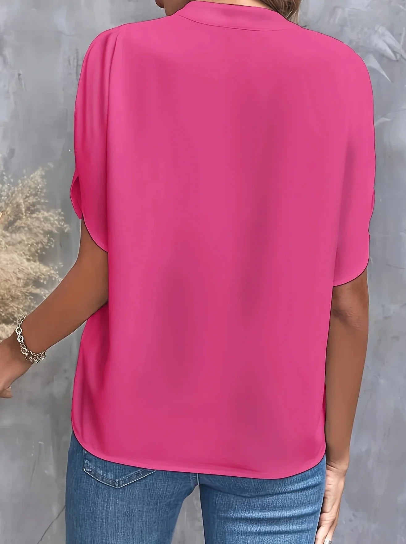 Elegant Short Sleeve Deep Notch V Neck Blouse