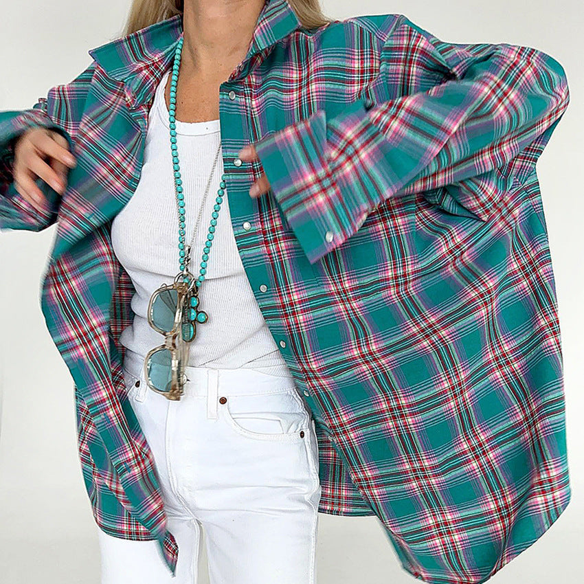 Versatile camicia a maniche lunghe scozzese 