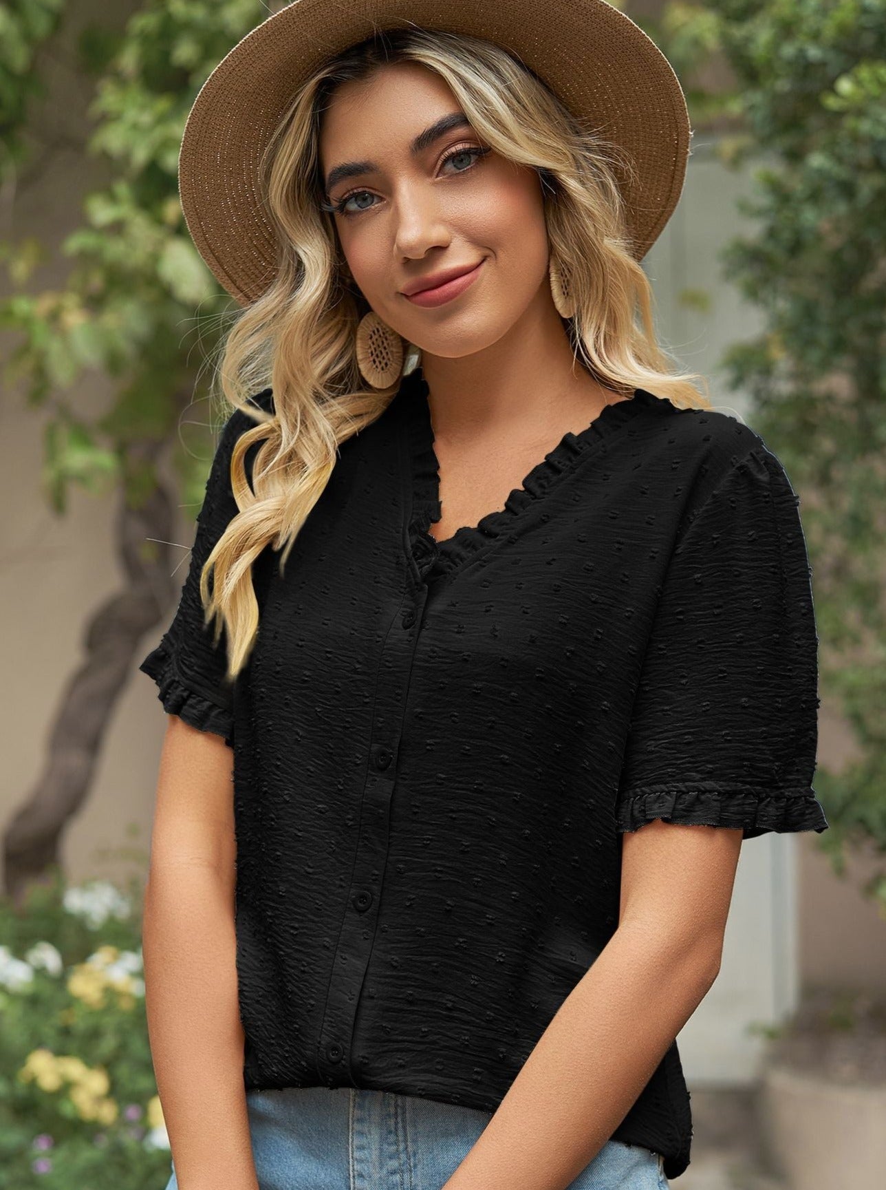 Casual Chiffon Button Up V-Neck Blouse