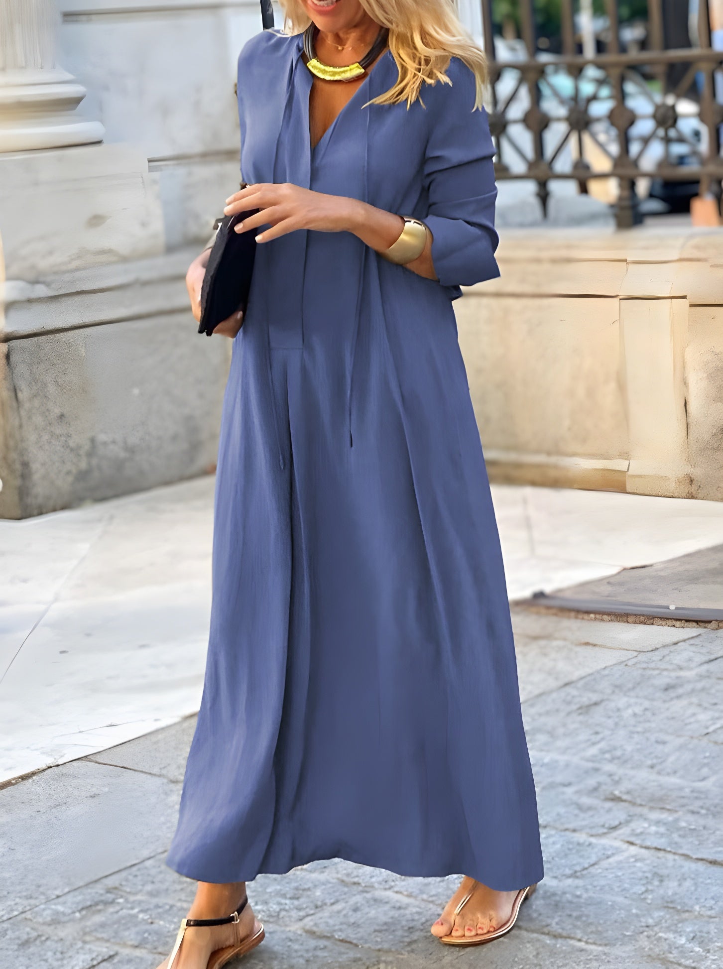 Casual Solid Color Simple Long Sleeve Maxi Dress