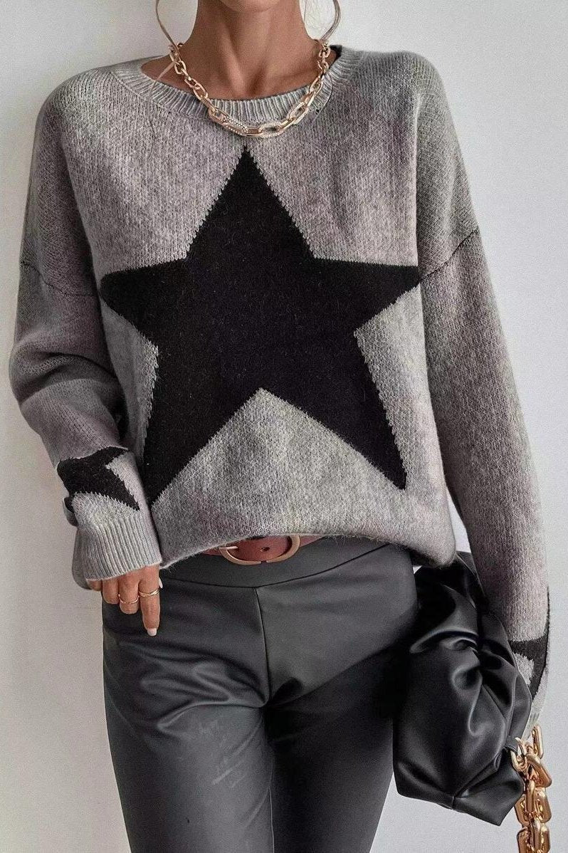 Grey Long Sleeve Star Print Sweater