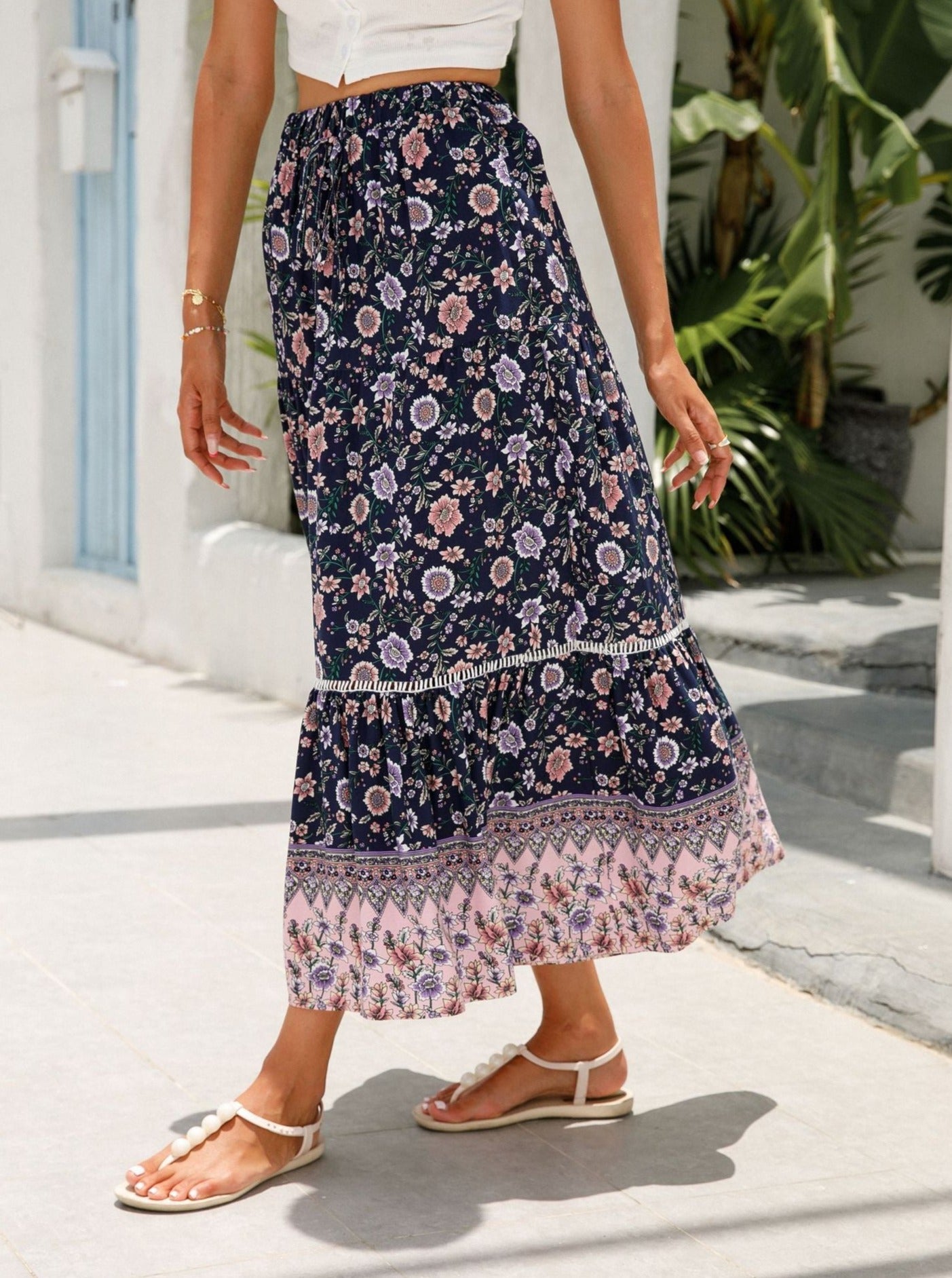 Long Lace Splicing Bohemian Style Skirt