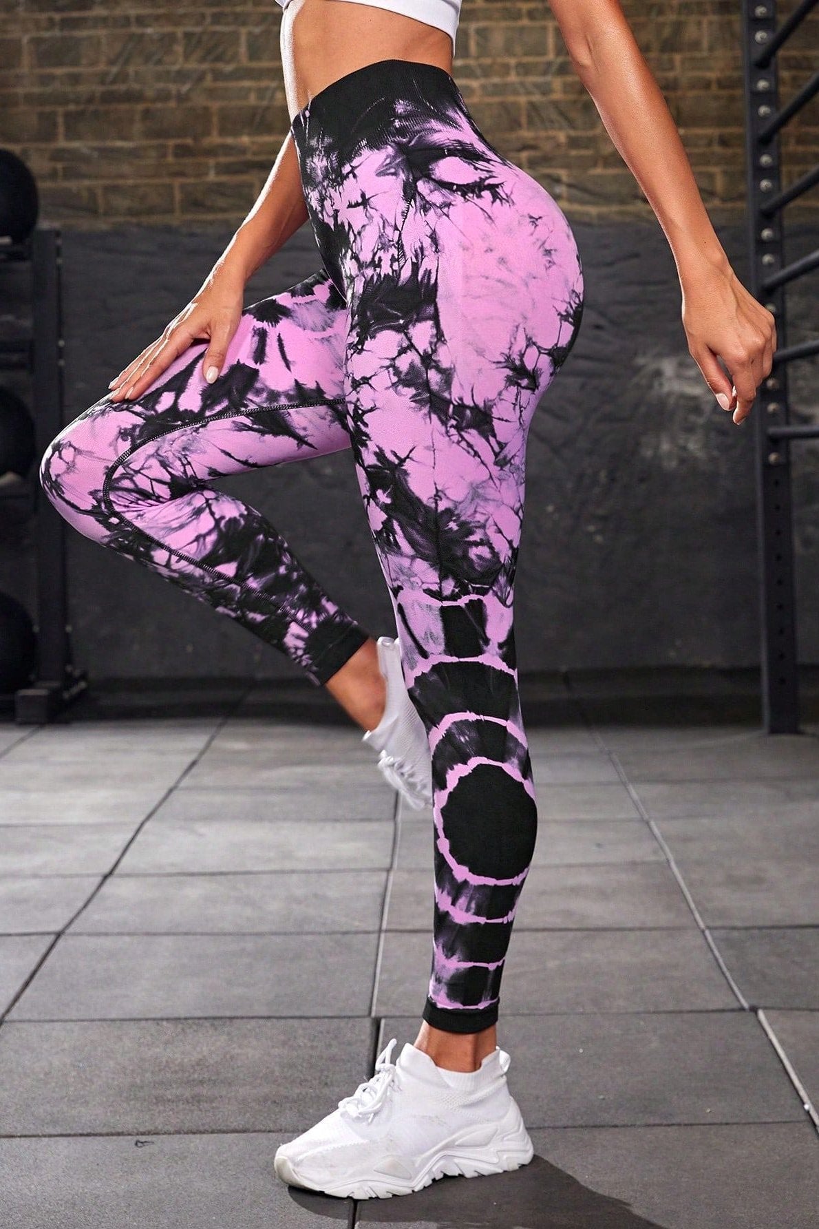 Pantaloni da yoga a vita alta tie-dye senza cuciture viola 