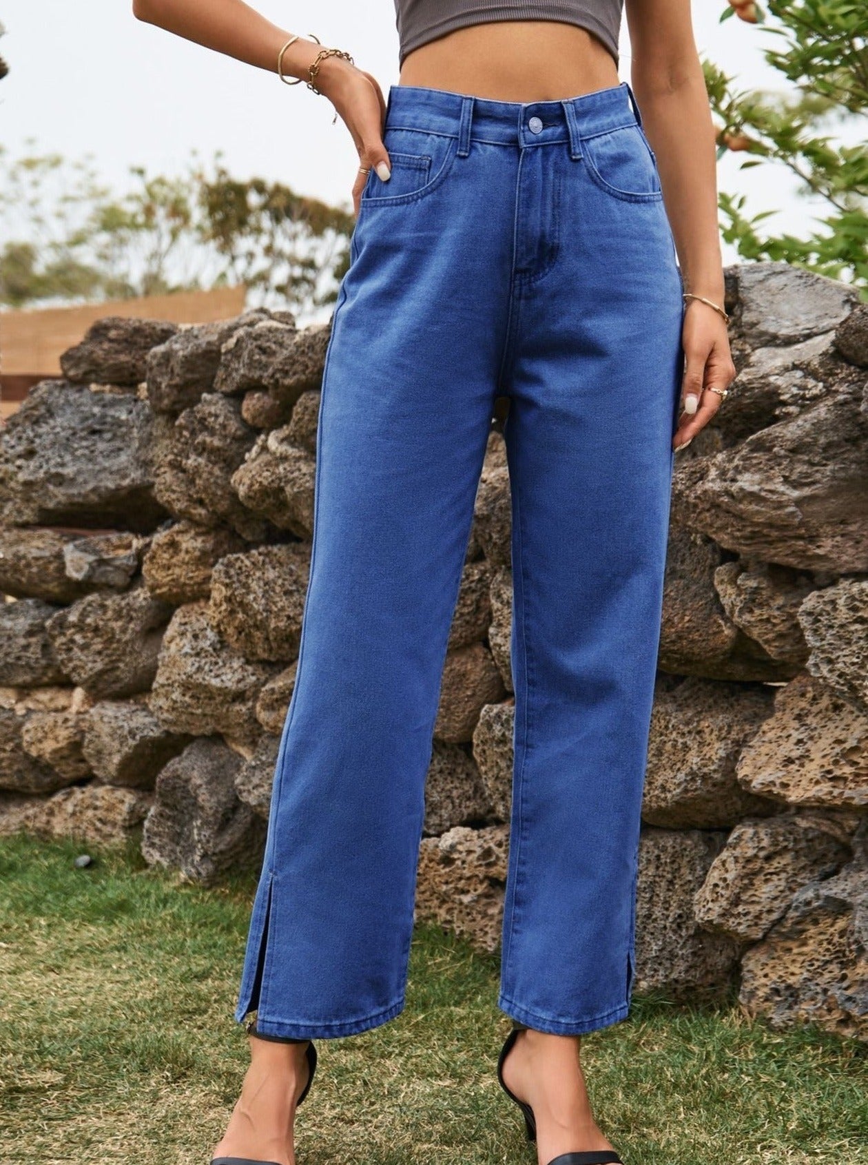 Pantaloni di jeans casual a vita alta 