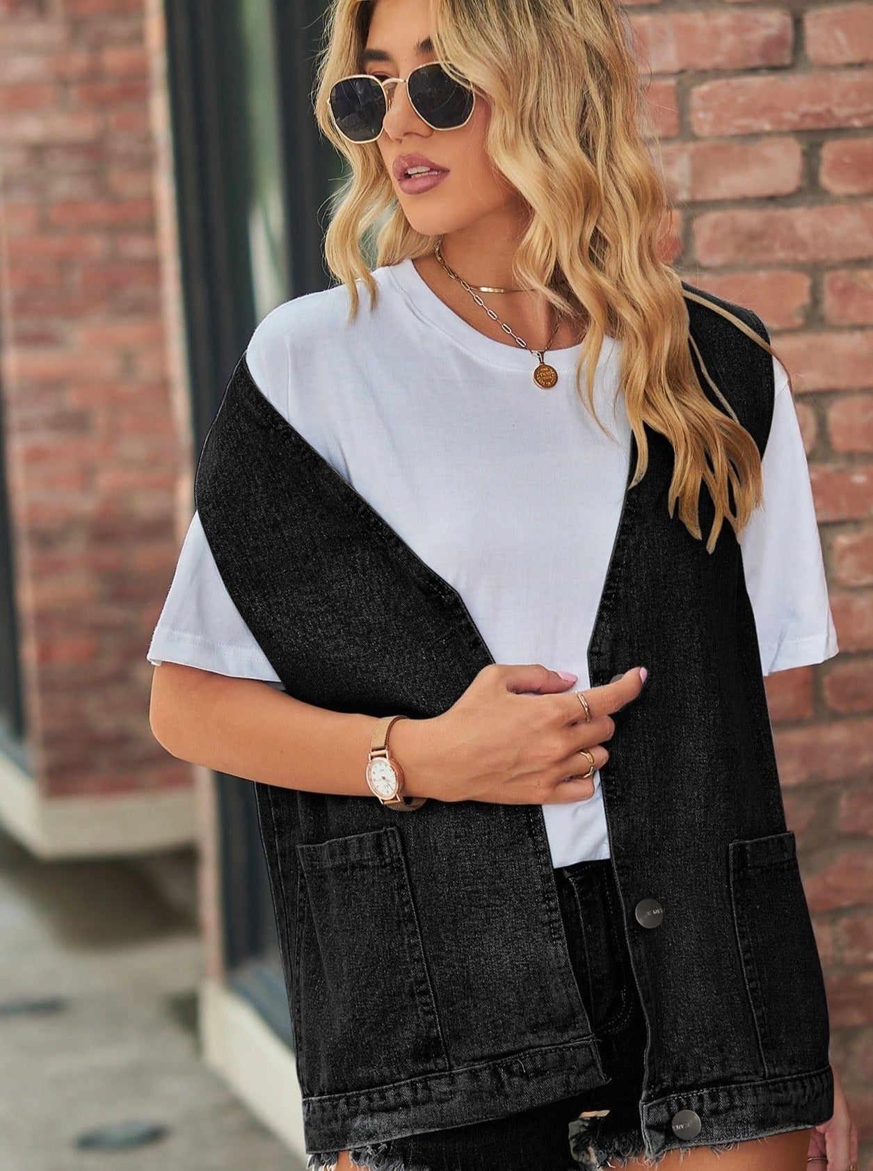 Gilet oversize in denim lavato senza maniche 