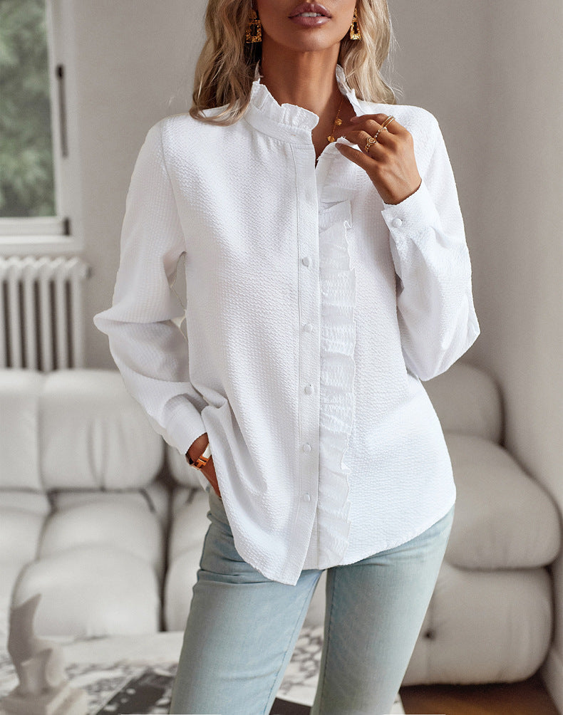 Camicia a maniche lunghe con colletto in pizzo bianco 