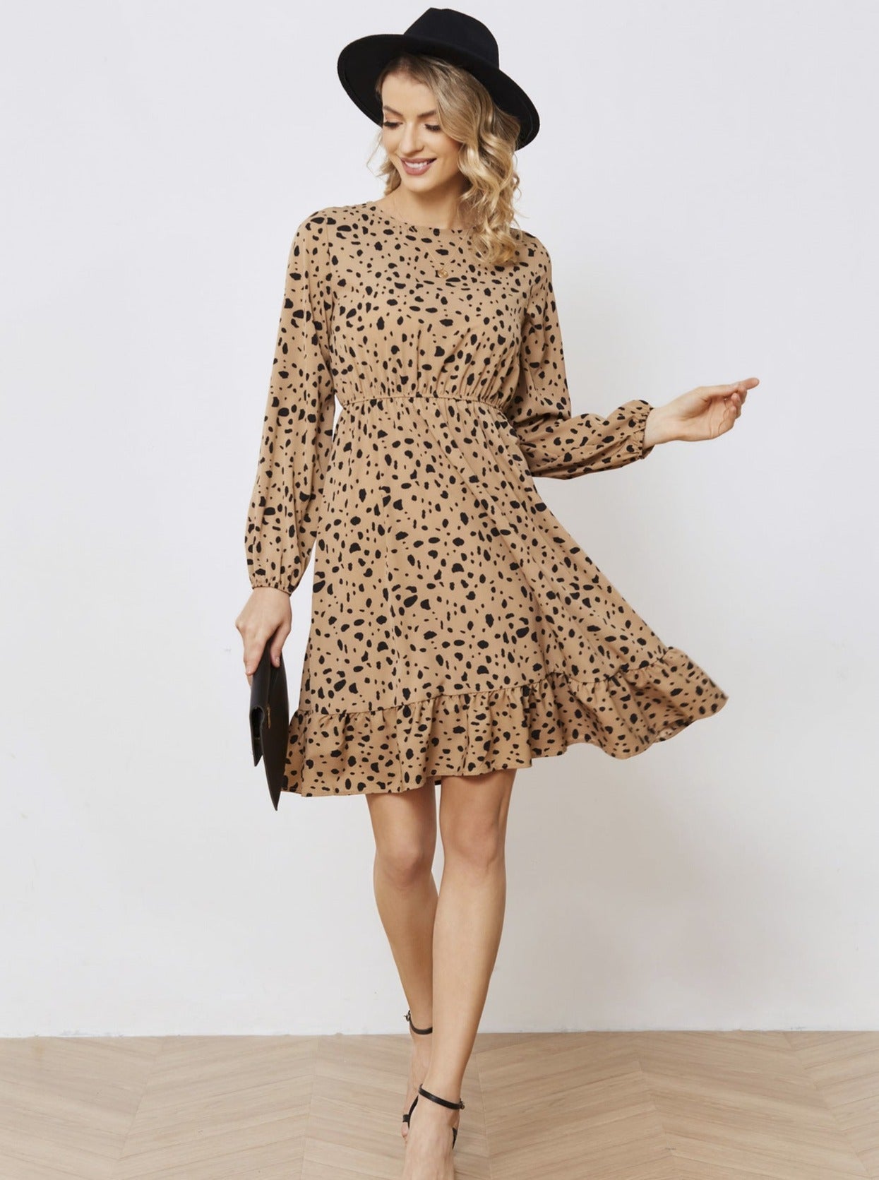 Floral Long Sleeve Temperament Waist Dress