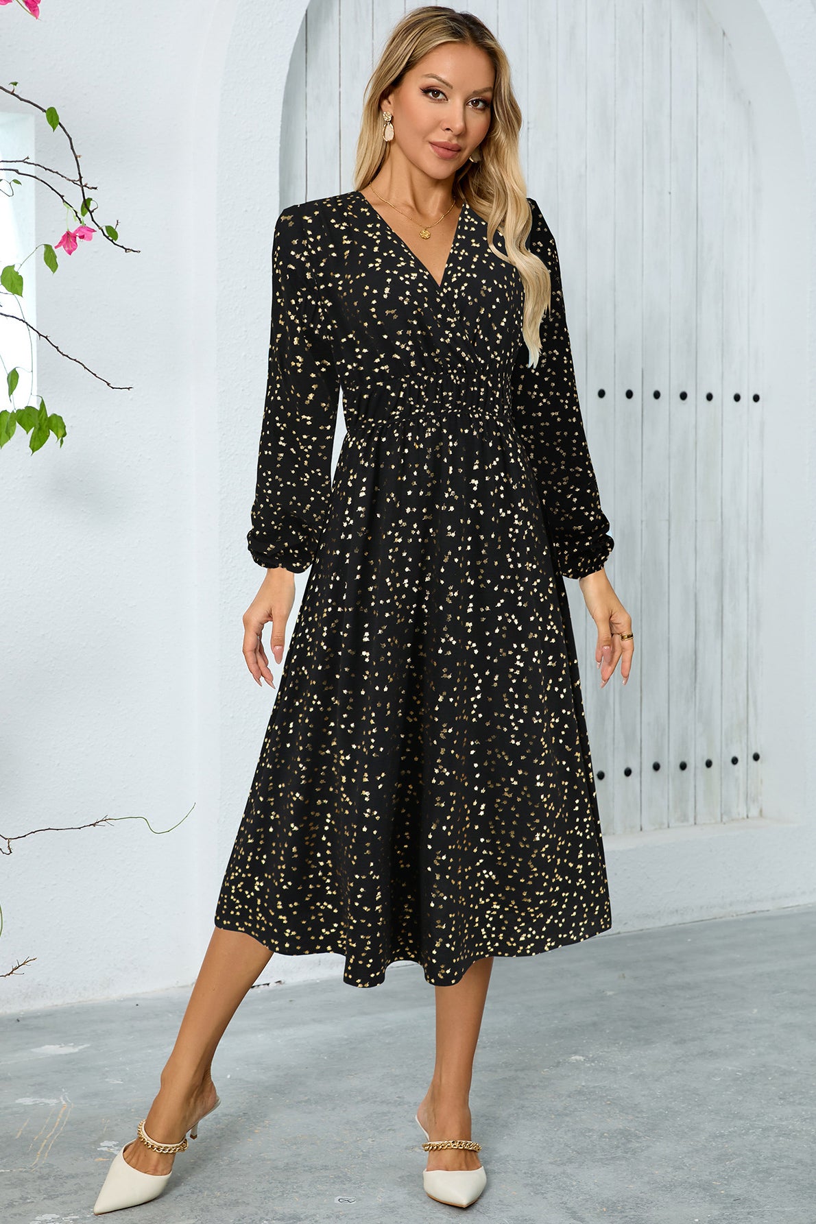 Elegant Long-Sleeve Midi Dress