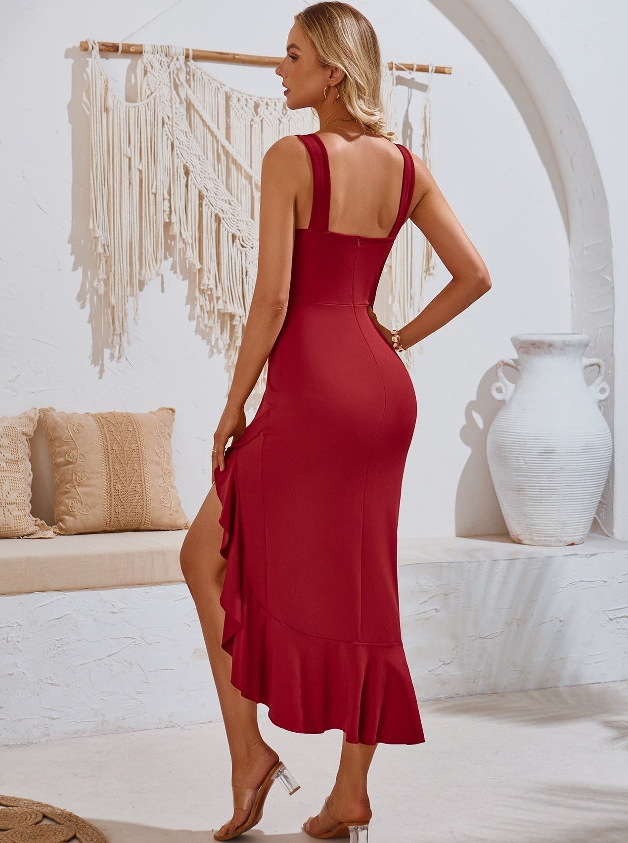 Sleeveless V-Neck Slit Bodycon Dress