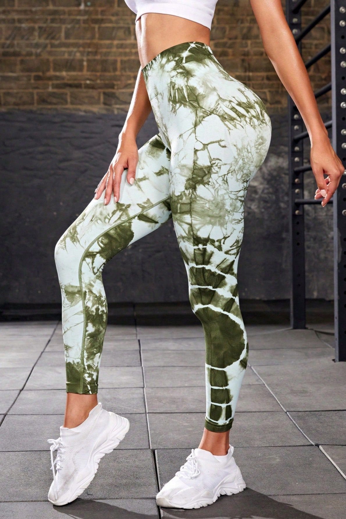 Pantaloni da yoga a vita alta tie-dye senza cuciture verdi 