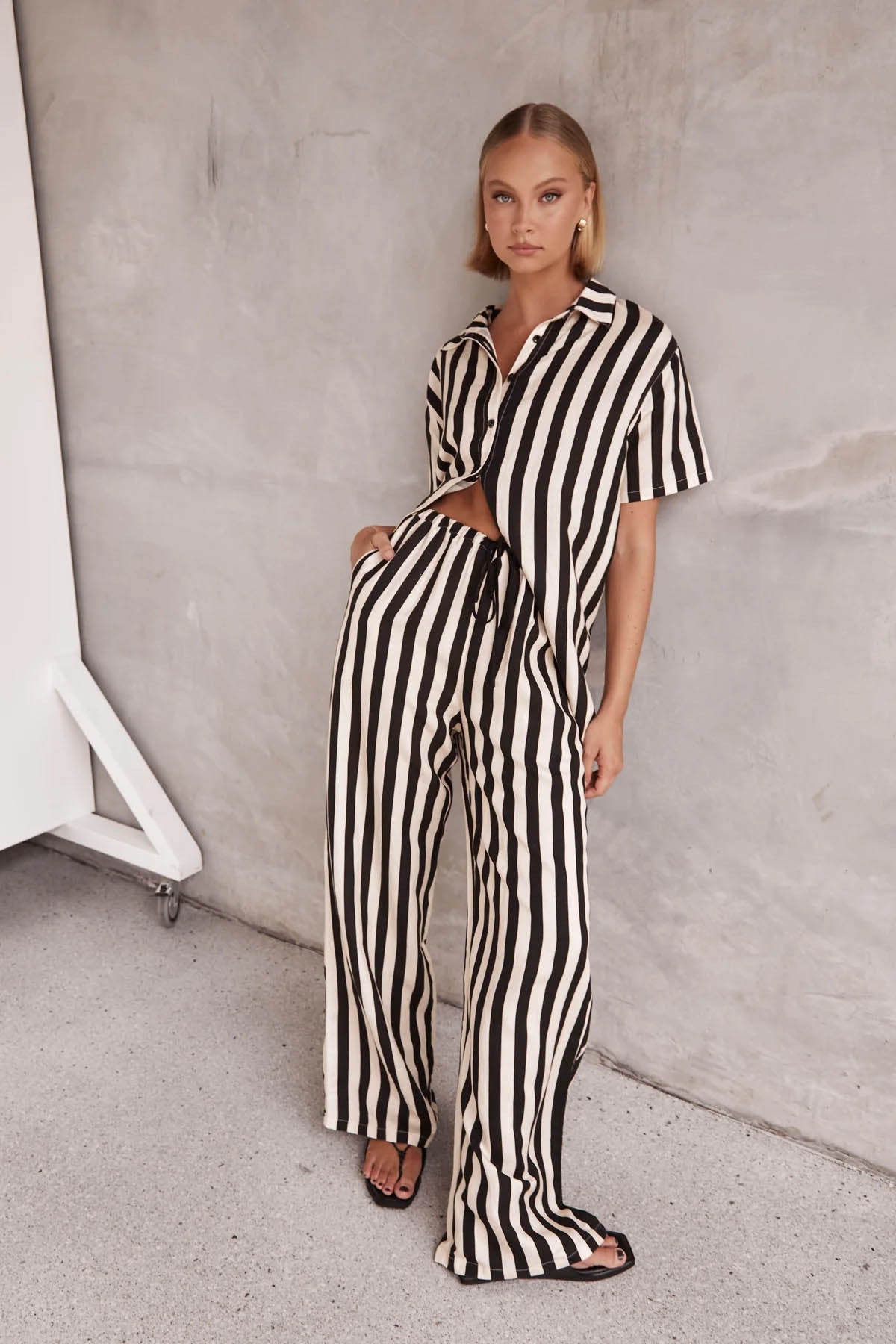 Casual Loose Striped Polo and Pants Set