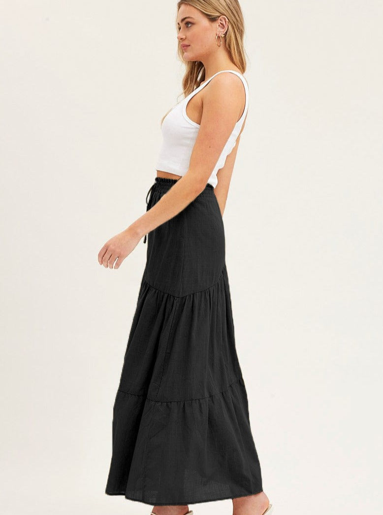 High Elastic Waist Large Hem Pleated Skirt