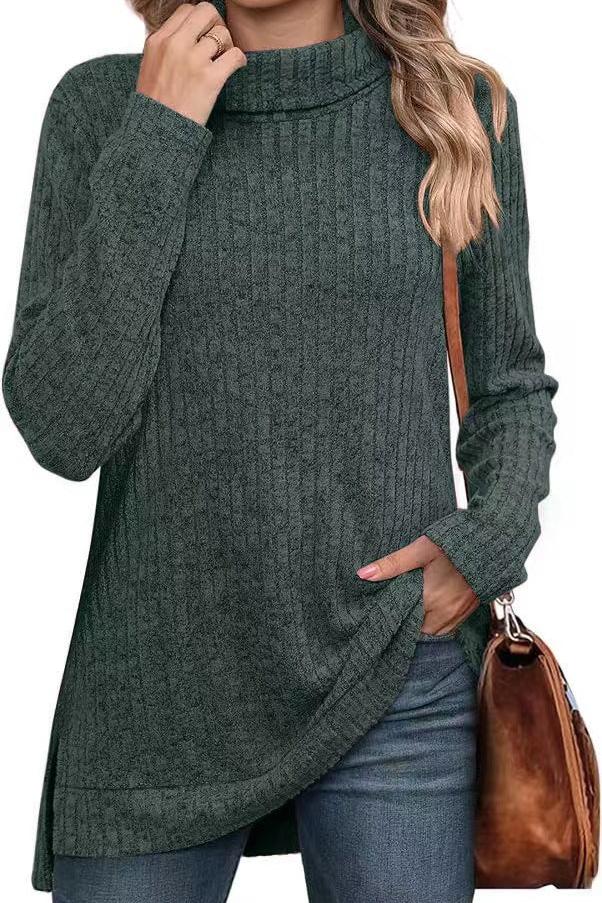 Solid Green Turtleneck Long Sleeve Pullover Sweater