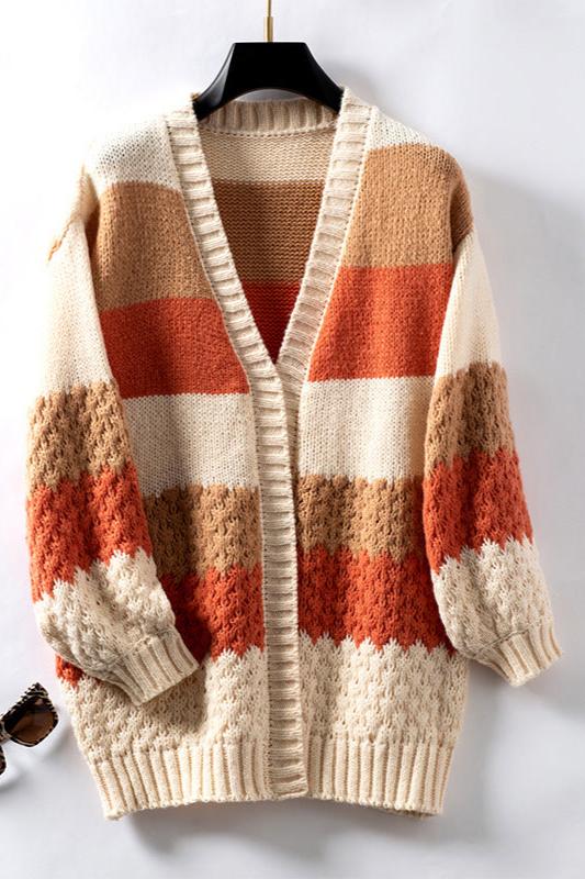 Cardigan lavorato a maglia con scollo a V e maniche a lanterna multicolore