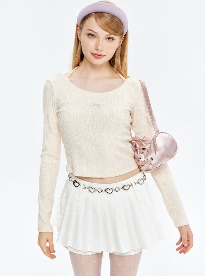 Embroidered Round Collar Right Shoulder Bottoming Top