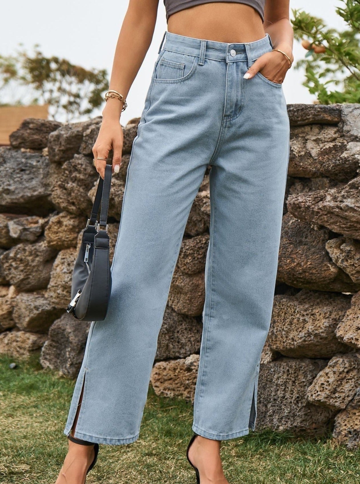 Pantaloni di jeans casual a vita alta 