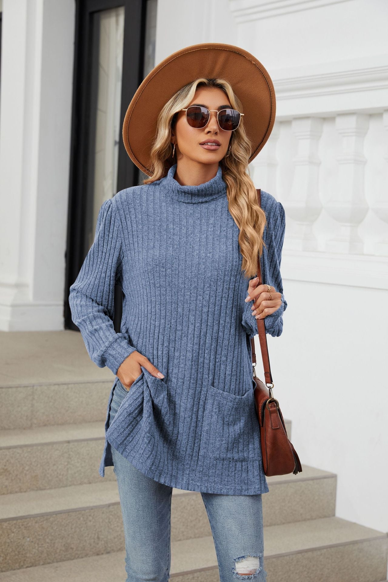 High Collar Long Sleeve Long T-Shirt