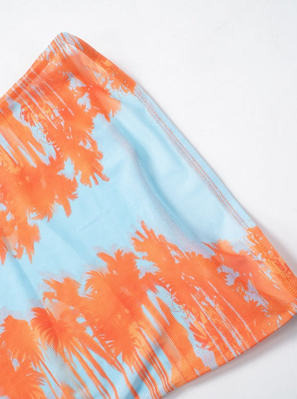 See Through Mesh Blue and Orange Tie Dye Tube Dress