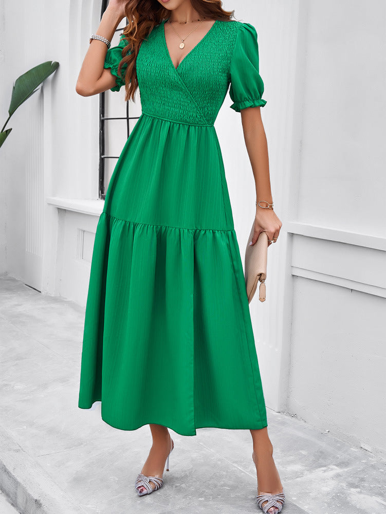 Elegant Midikleid Mit Schlitz Langarm V-Ausschnitt - Sommer Kleider Verschiedene Farben