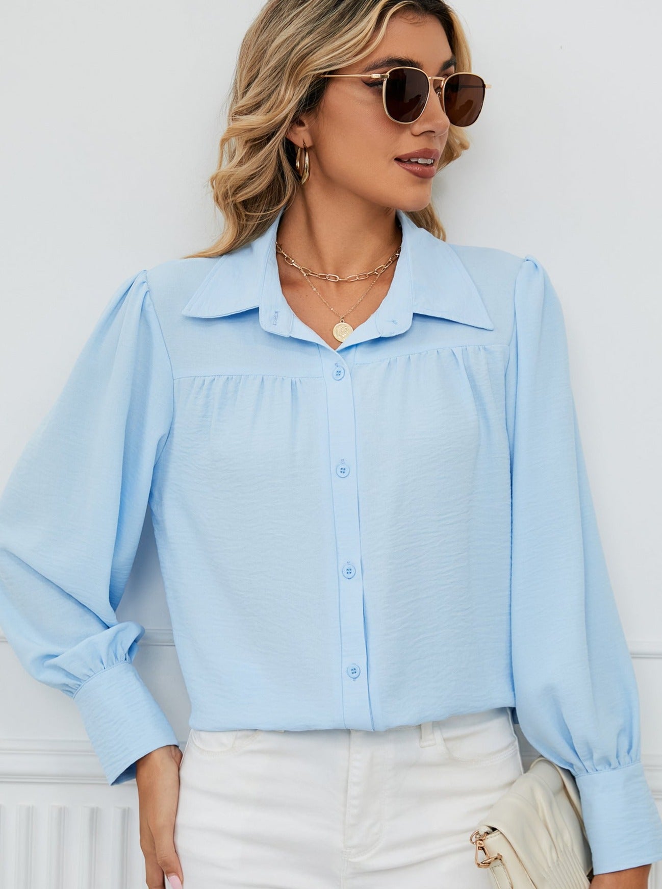 Lantern Sleeve Loose Chiffon Shirt