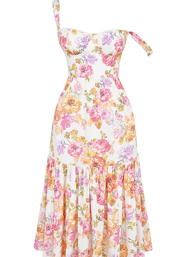 Floral Printed Pleated Bustier Dress