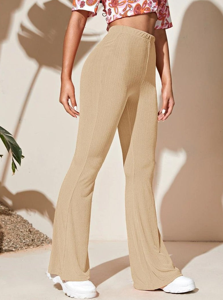 Pantaloni elasticizzati kaki con gamba svasata 