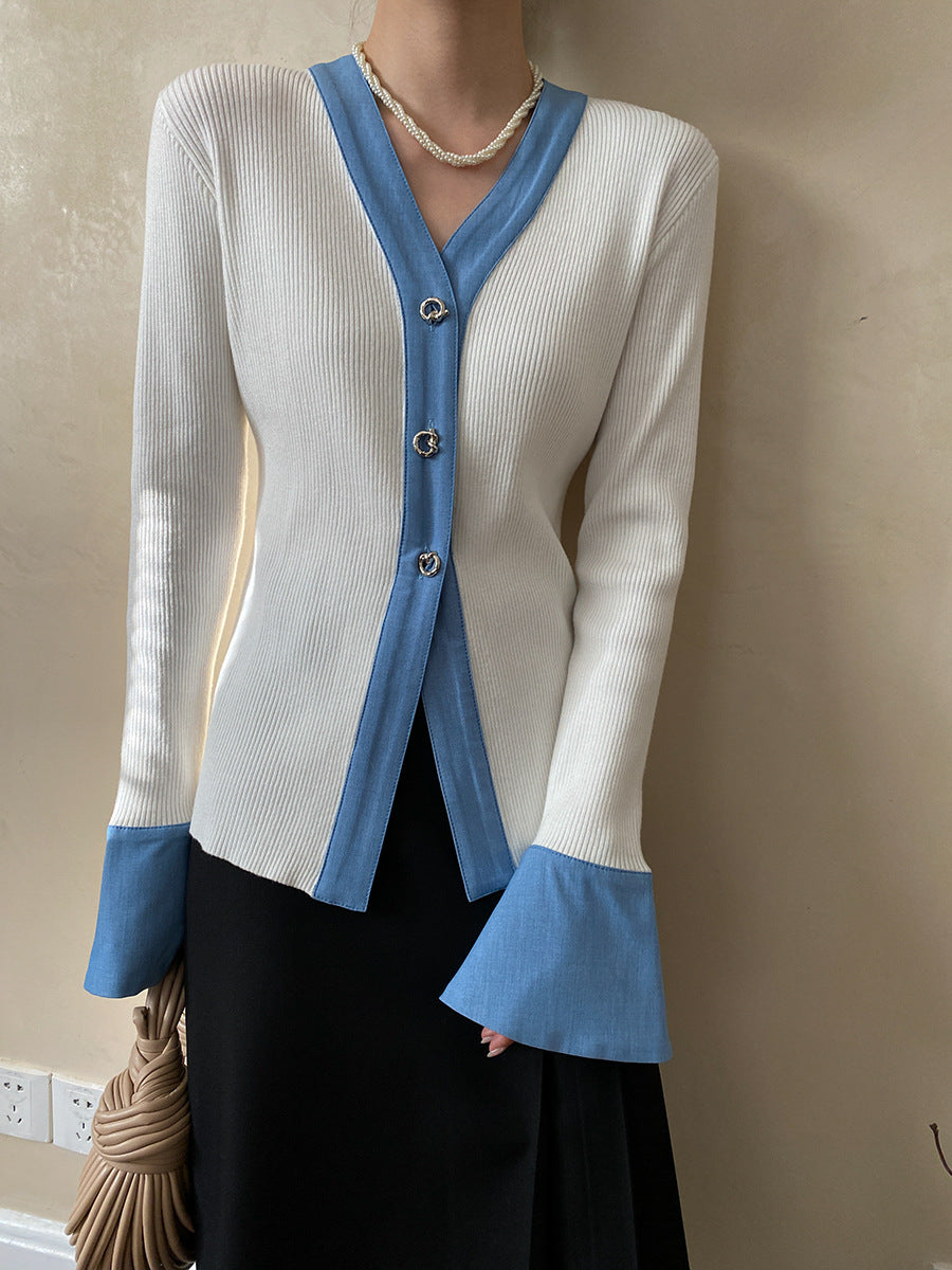 Cardigan ampio lavorato a maglia con maniche svasate casual con scollo a V 