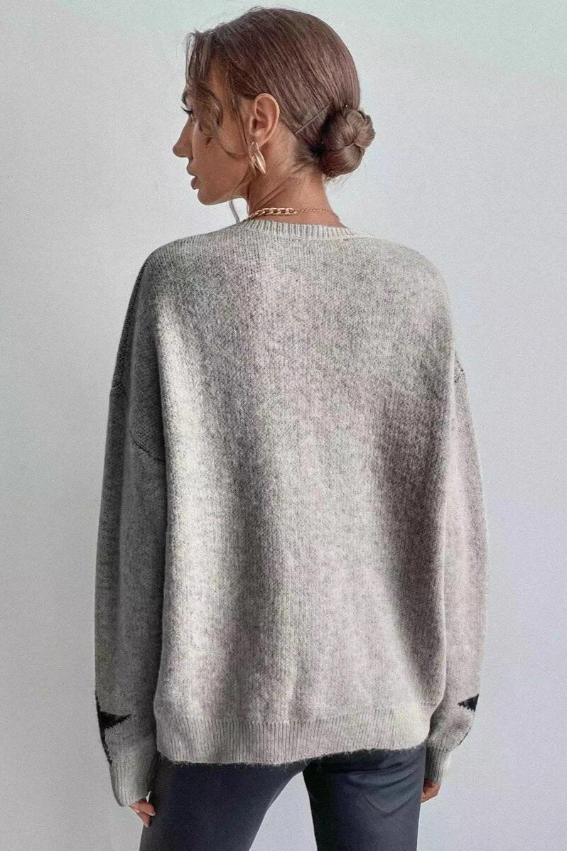 Grey Long Sleeve Star Print Sweater