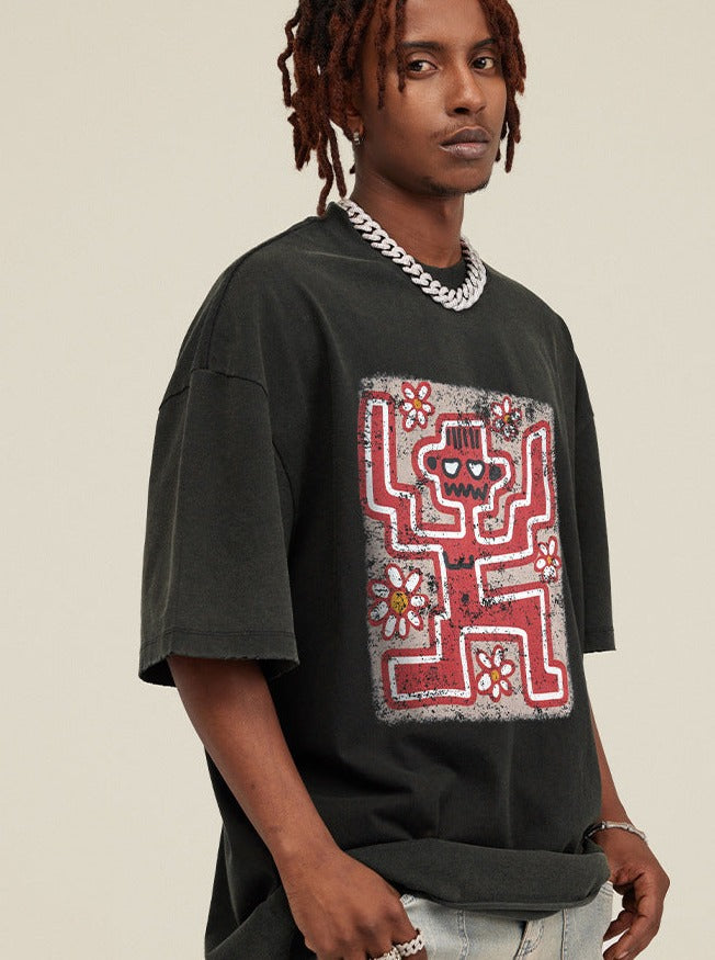 Black Faded Vintage Graphic Printed Oversized Shirt