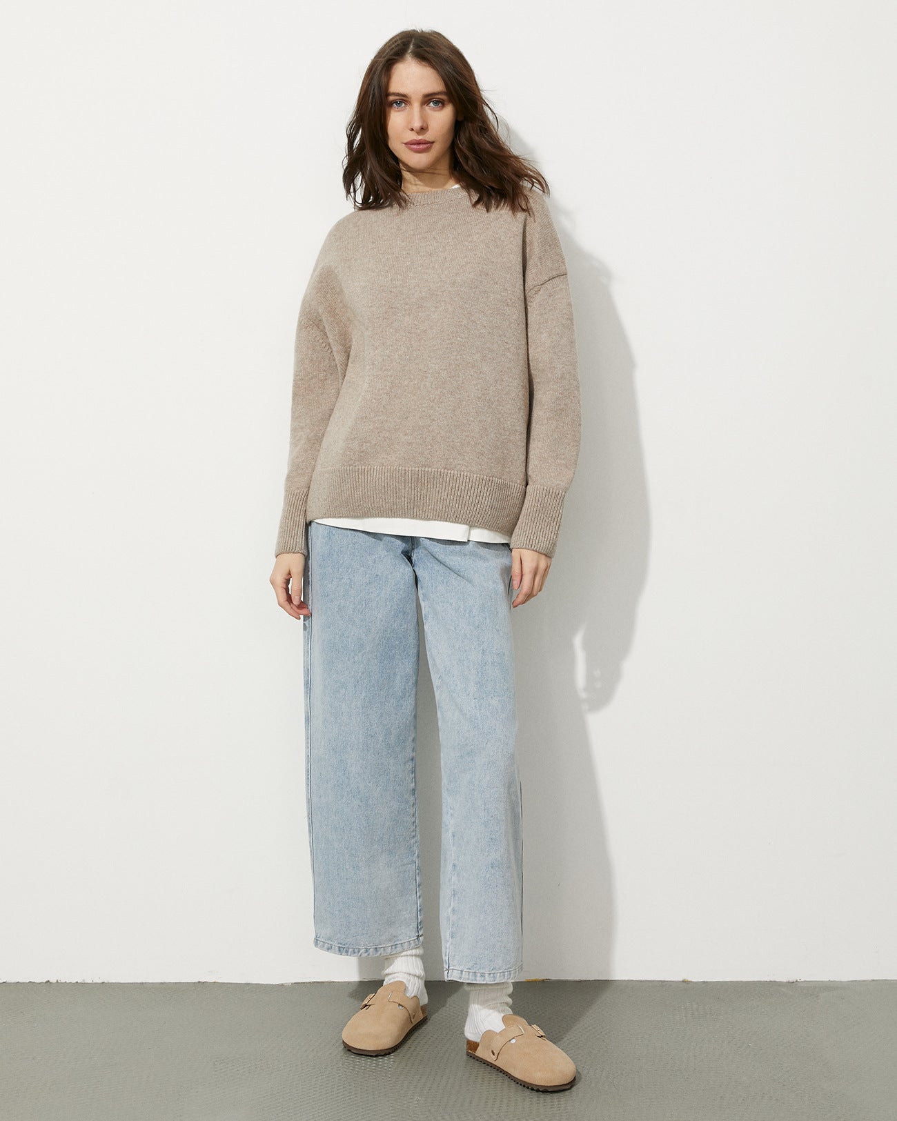 Oversize Damenpullover Strick aus Kaschmir und Wolle Langarm