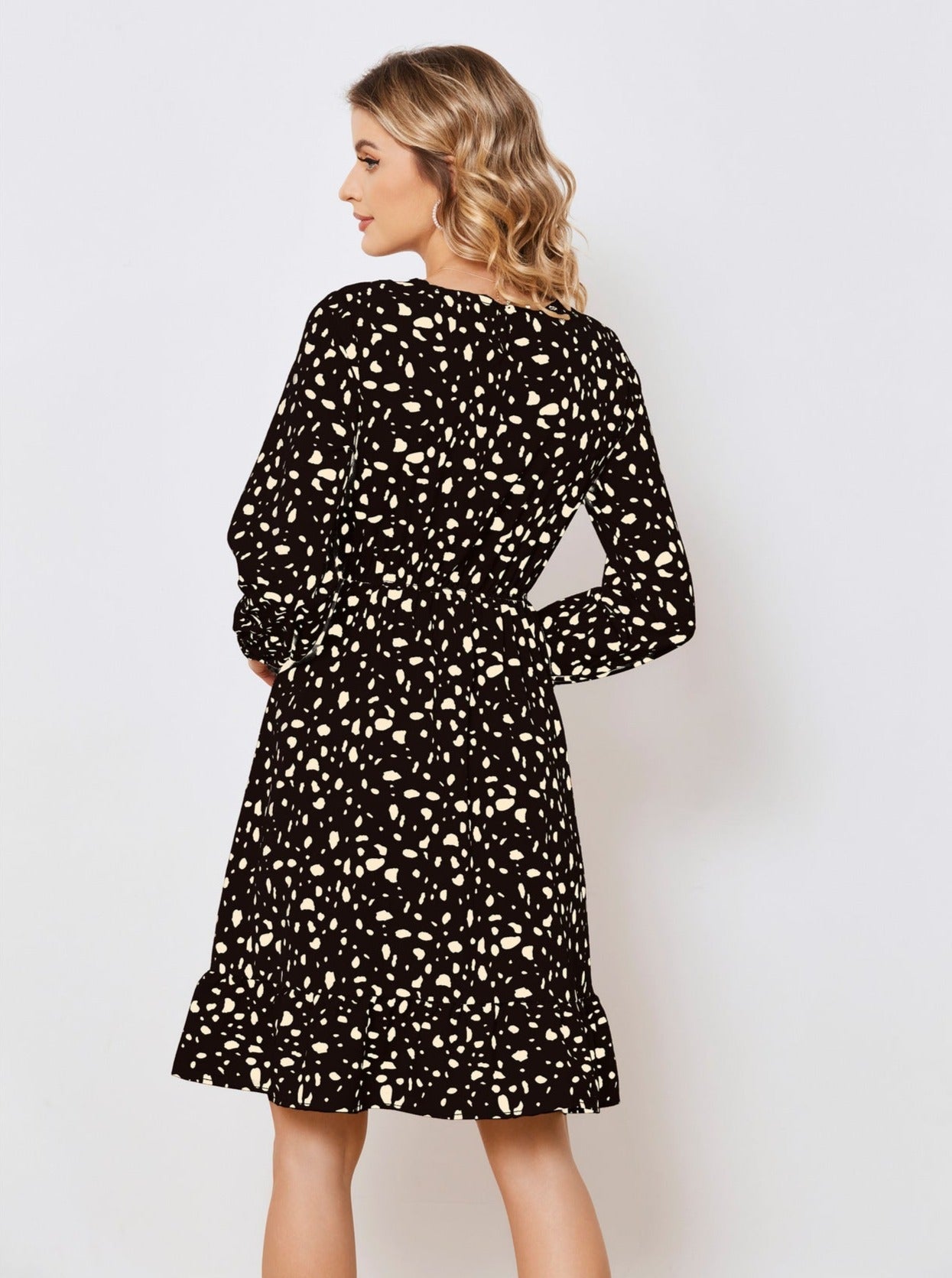 Floral Long Sleeve Temperament Waist Dress