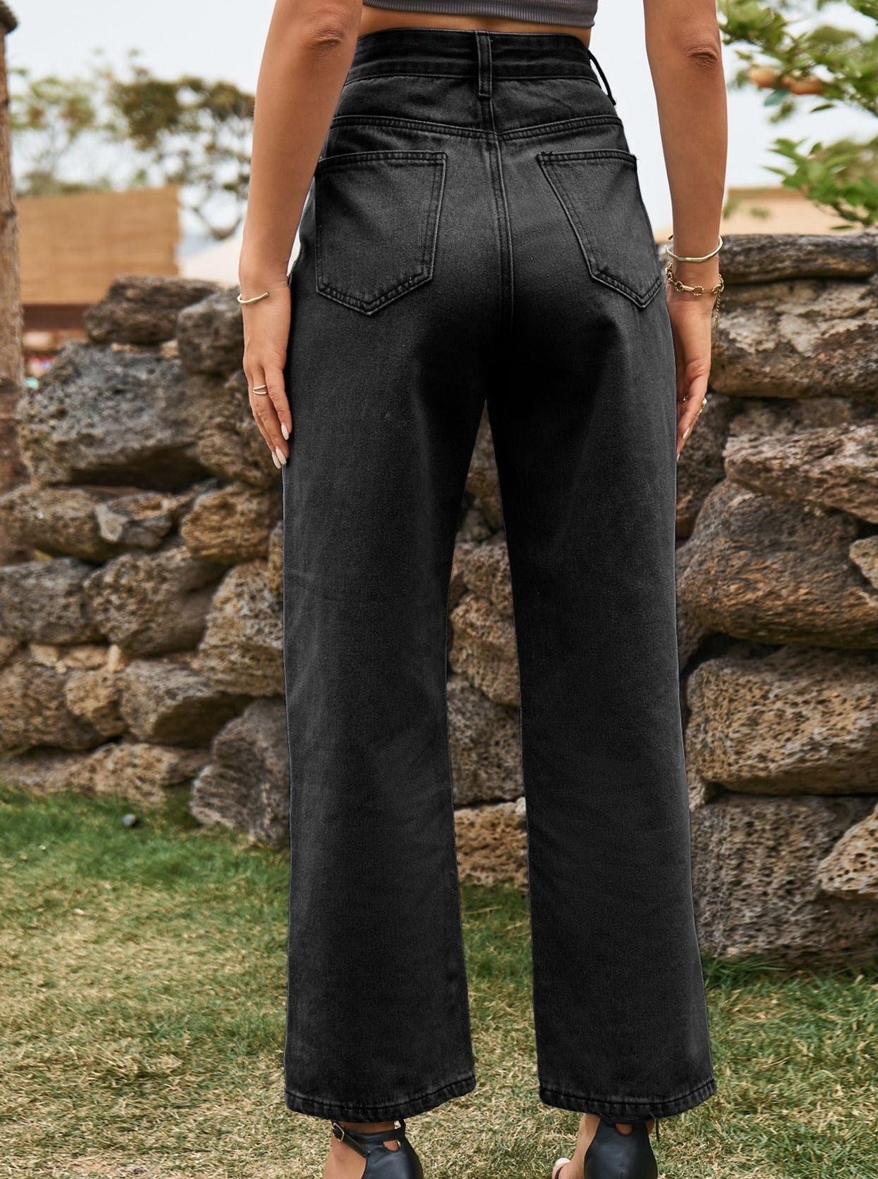 Pantaloni di jeans casual a vita alta 