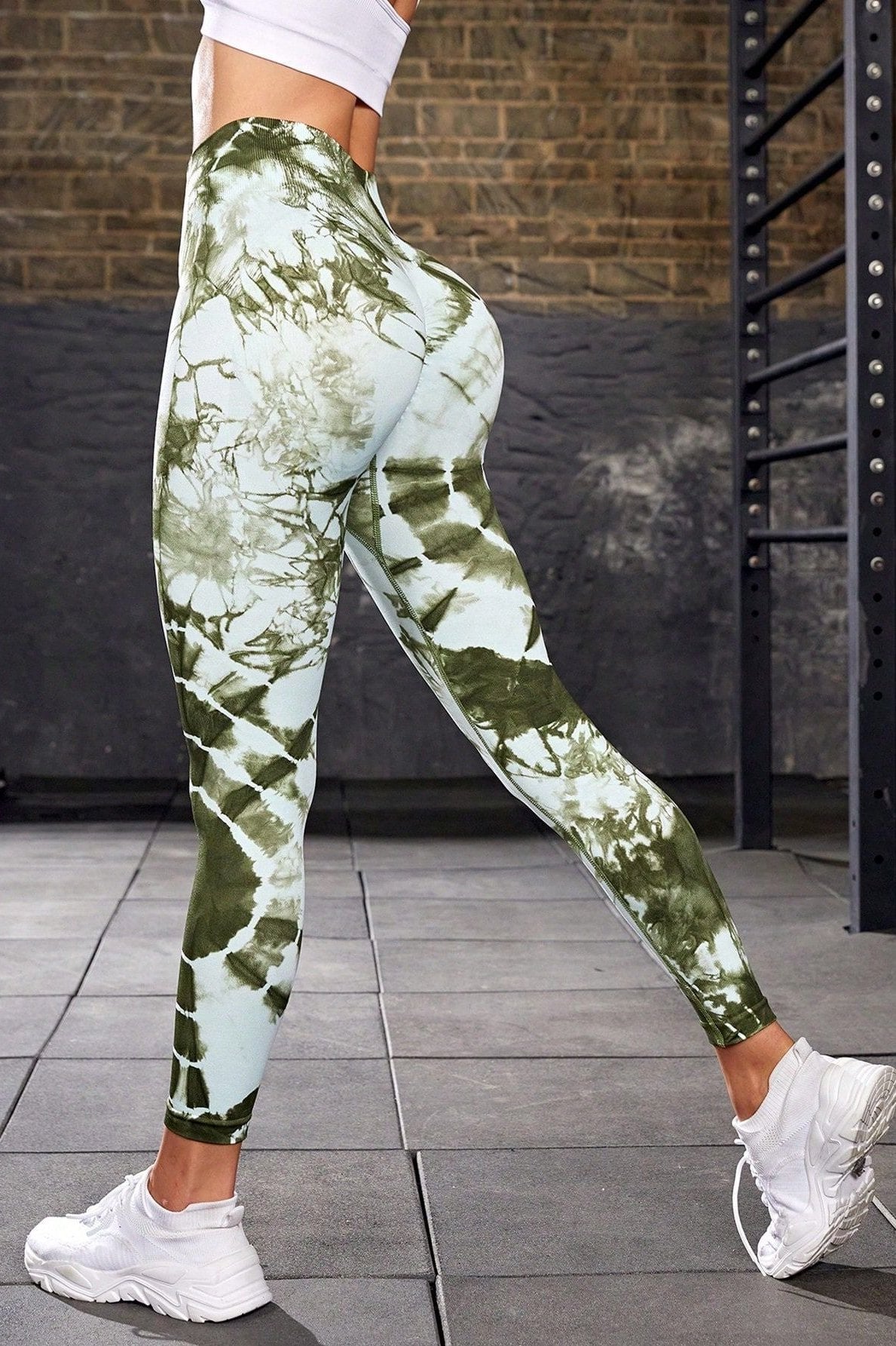 Green Seamless Tie Dye High Waist Yoga Pants