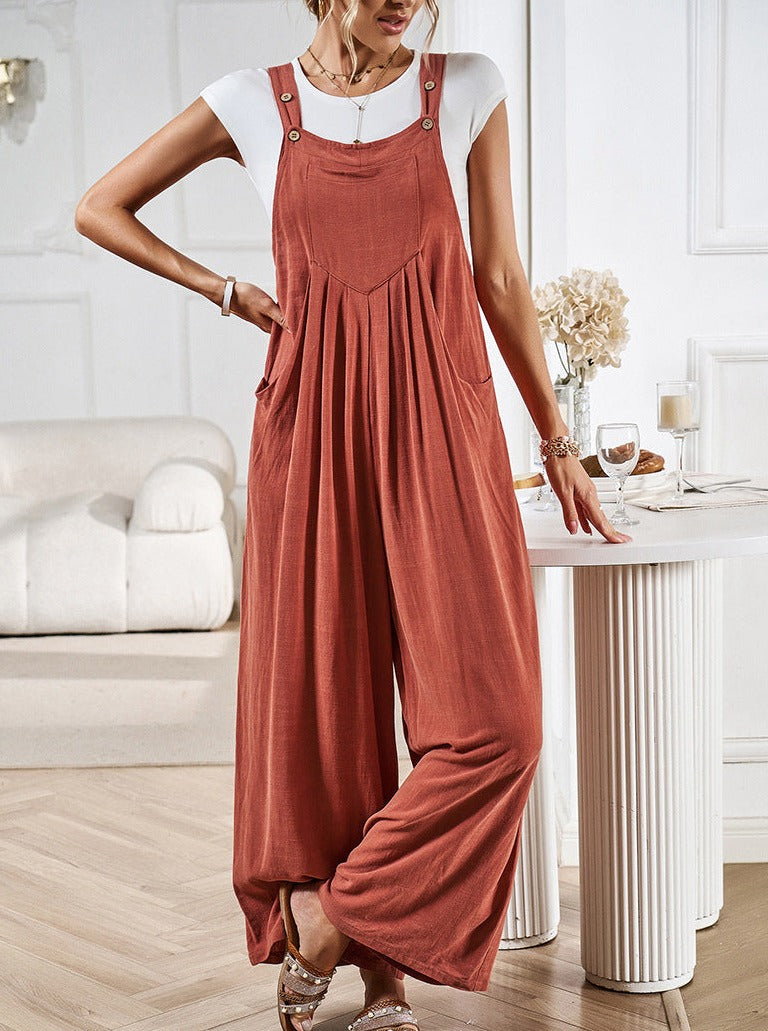 Sleeveless Loose Overalls Wide Leg Jumpsuit