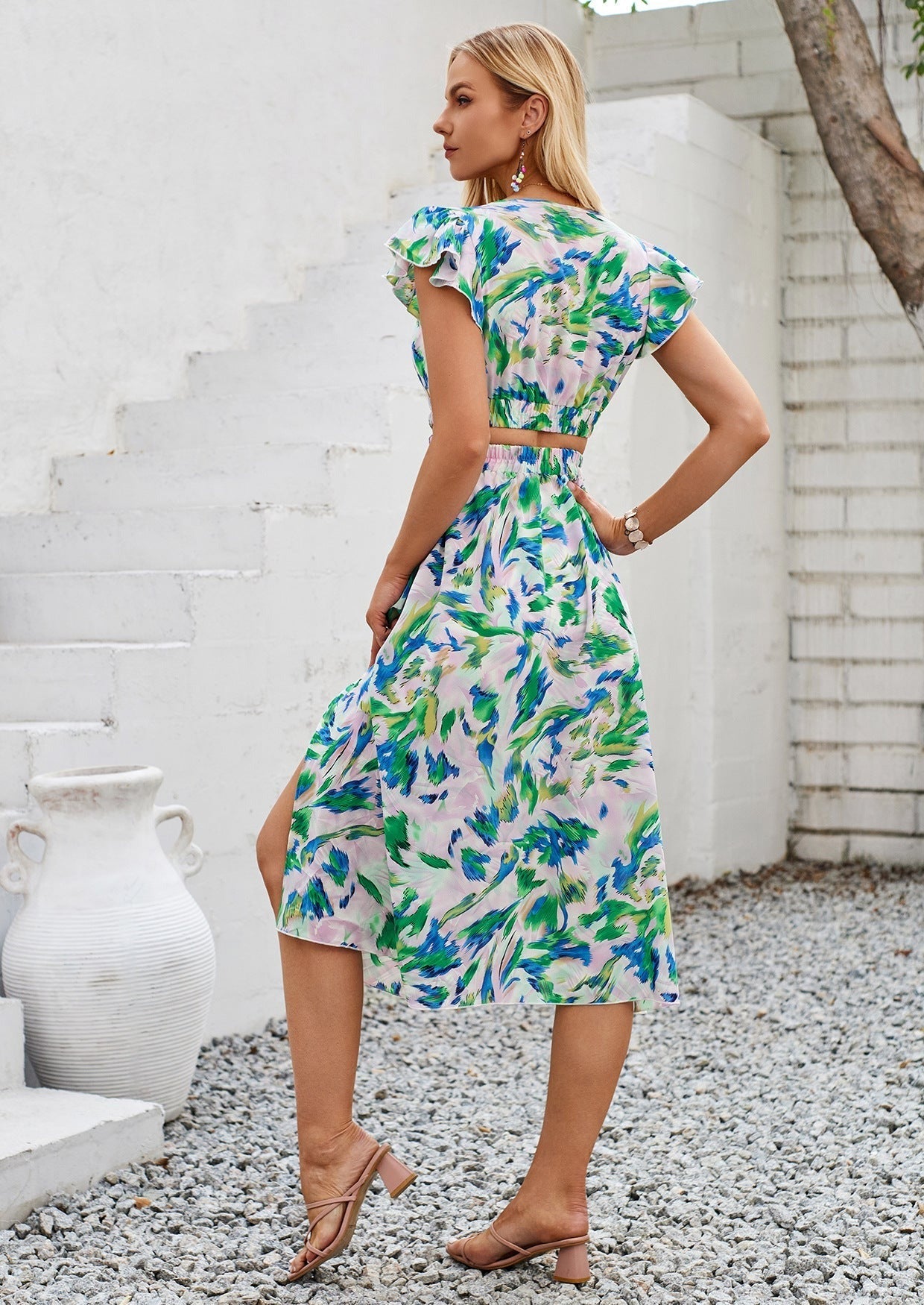 Summer Floral V-Neck Ruffle Midi Dress