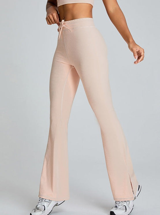 Pink Slit-Flared Butt-Lifting Drawstring Fitness Pants