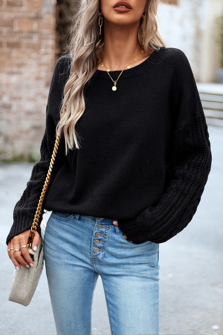 Black Round Neck Long Sleeve Sweater