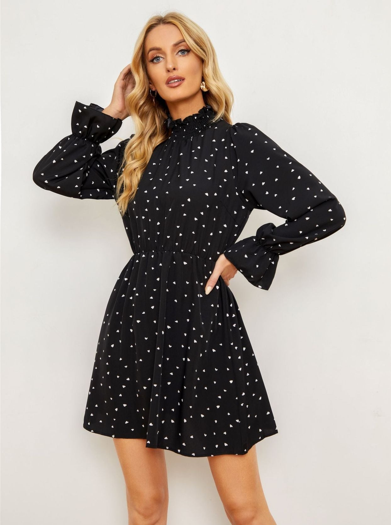 Black Half Turtle Neck Long Sleeve Mini Dress