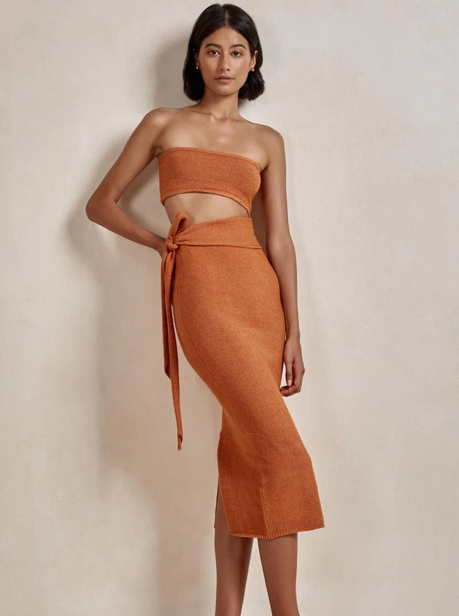 Sexy Orange Tube Top Cut Out Bodycon Dress