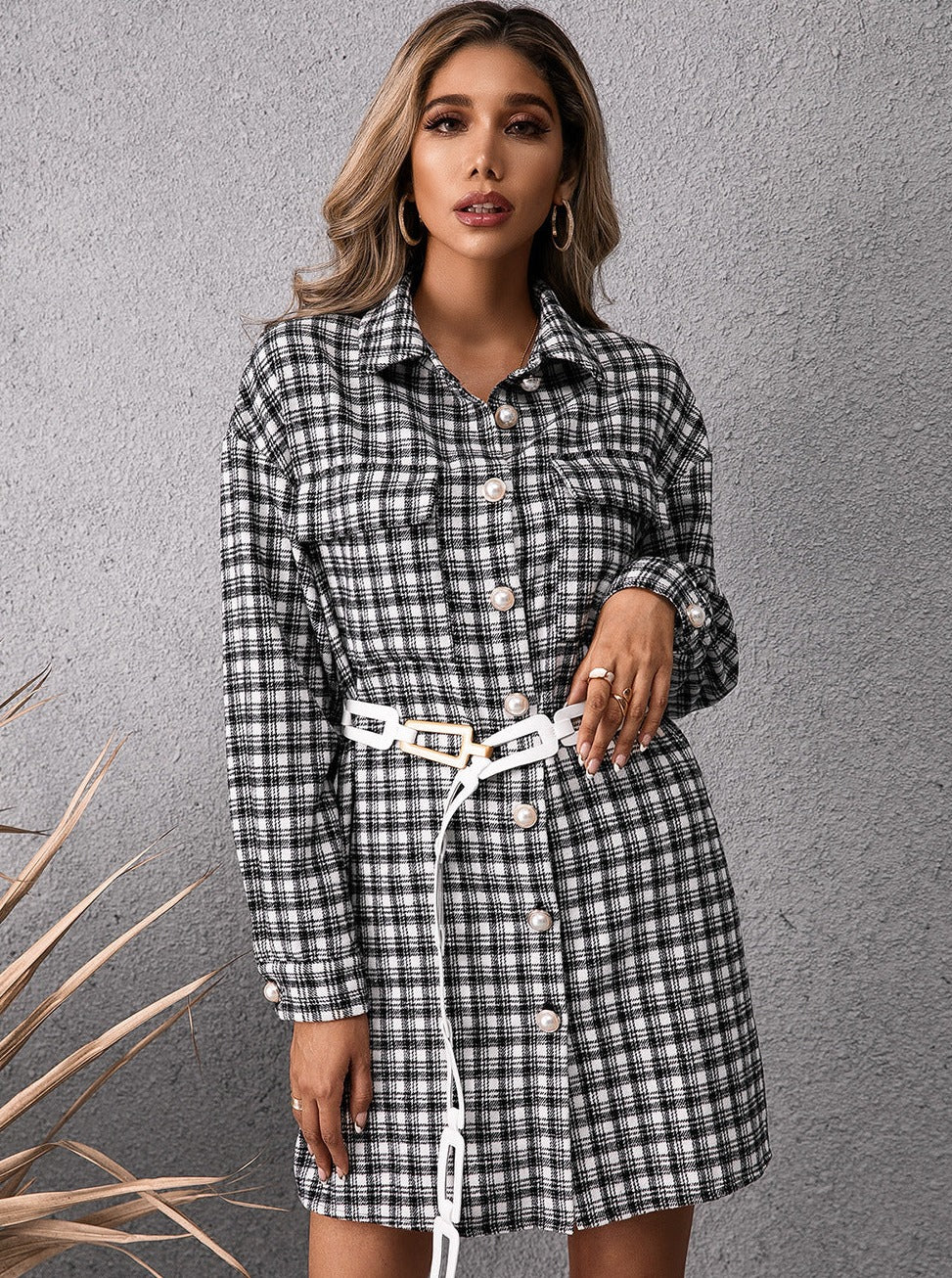 Casual Plaid Button Down Dress