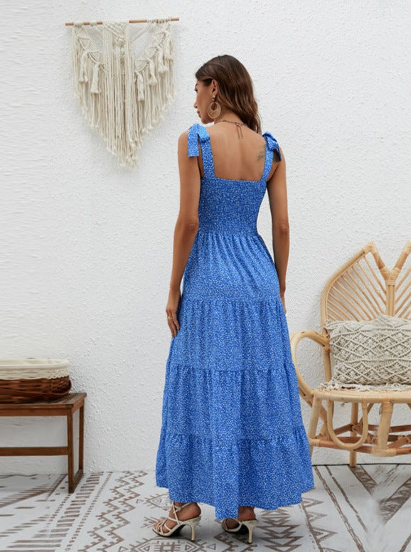 Smocked Tiered Sleeveless Halter Midi Dress