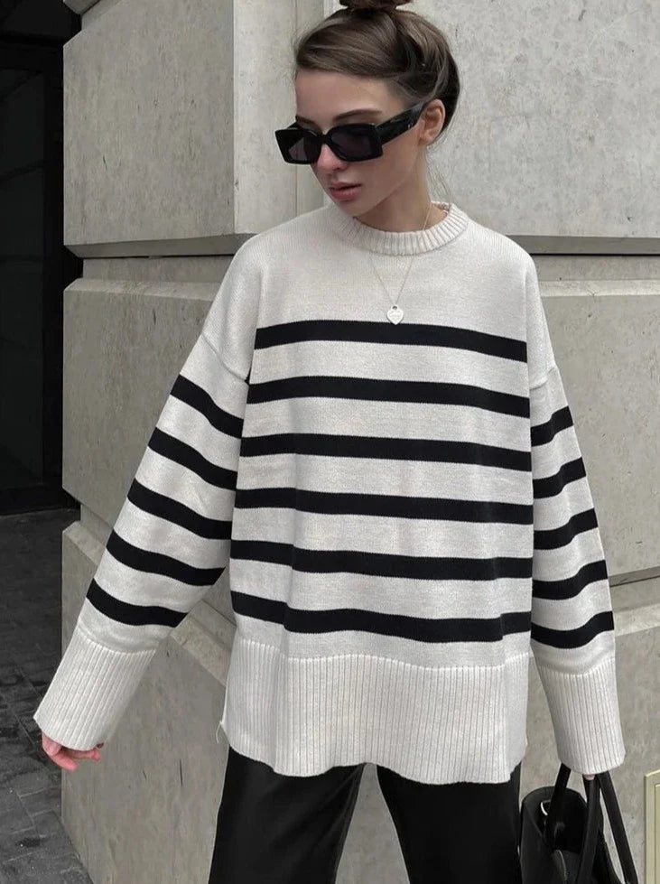 Casual Oversized Striped Long Sleeve Sweaters