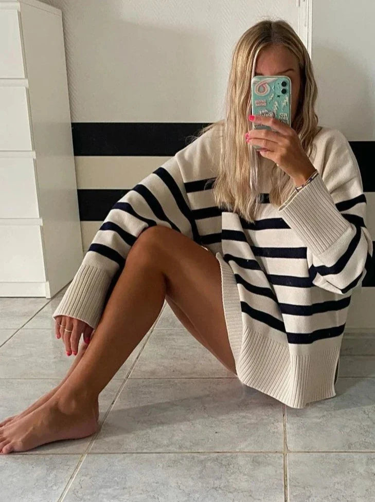 Casual Oversized Striped Long Sleeve Sweaters