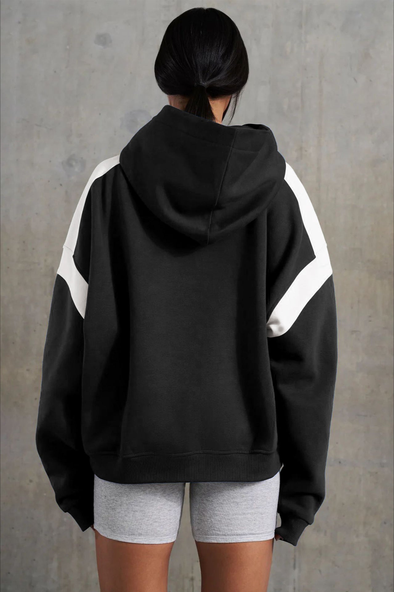 Oversize Hoodie Damen sportlich Kapuzenpullover Sweatshirt modische Farbeinsatz